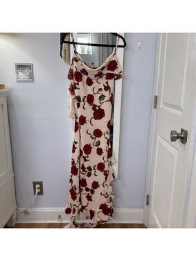 ASOS Cream Maxi Dress with Red Rose Print